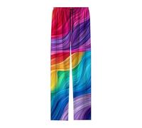 Generisch Pantalones casuales de lino para hombre con estampado arcoíris, cómodos, holgados, pantalones largos, ropa de uso diario para primavera, actividades diarias, perfectos versátiles, cómodos