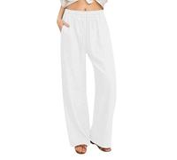 Generisch Pantalones casuales de pierna recta, pantalones largos, cómodos, elásticos, talla grande, para uso diario, Blanco, XXL