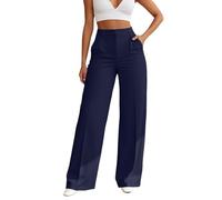 Generisch Pantalones casuales de pierna recta para mujer, pantalones elásticos suaves con comodidad transpirable para días de primavera veraniegos, marine, M