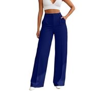 Generisch Pantalones casuales de pierna recta para mujer, pantalones elásticos suaves con comodidad transpirable para días de primavera veraniegos, azul, XL