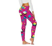 Generisch Pantalones casuales estampados para yoga todos los días Pantalones largos con estampado floral fluorescente, Rosa intenso., XL