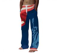 Generisch Pantalones casuales para hombre All Seasons con diseño de impresión 3D para días de independencia elegantes, comodidad informal, azul oscuro, S