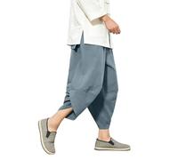 Generisch Pantalones casuales para hombre de estilo chino, pantalones de verano de lino de cintura alta, pantalones harén ligeros de un solo color, pantalones cargo holgados, pantalones cargo holgados