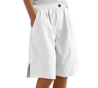 Generisch Pantalones casuales para mujer con cintura elástica y dobladillo ranurado para primavera, cómodo quinto largo para el día a día, vacaciones, oficina, Blanco, M
