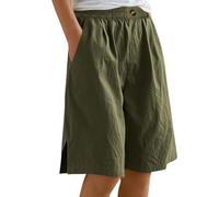 Generisch Pantalones casuales para mujer con cintura elástica y dobladillo ranurado para primavera, cómodo quinto largo para el día a día, vacaciones, oficina, verde, 3XL