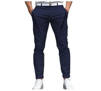 Generisch Pantalones chinos para hombre, pantalones chinos con bolsillo, color sólido, cómodo, transpirable, al aire libre, diario, salir, mezcla, moda, azul, L