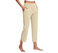 Generisch Pantalones chinos para mujer, pantalones capri, pantalones de yoga, pantalones 3/4, pantalones de trabajo, elásticos, de tela, pantalones de verano, ligeros, pantalones de jogging para mujer