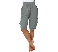 Generisch Pantalones cortos blancos para mujer, pantalones cargo sueltos lisos con cordón de pierna ancha para comodidad casual pantalones cortos negros cargo boxers negros, gris, XXL