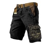Generisch Pantalones cortos cargo estilo mitología nórdica para aventuras al aire libre resistentes - Pantalones funcionales con múltiples bolsillos, Negro , S