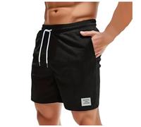 Generisch Pantalones cortos casuales de verano para hombre, de pana monocolor, con corte de sistema, para tiempo libre, vacaciones en días cálidos, Negro , XL