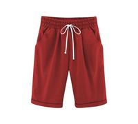 Generisch Pantalones cortos casuales para niña hasta la rodilla, pantalones cortos de verano de cintura alta, cómodos pantalones cortos con cordón y pantalones de jogging para niñas 140, rojo, 12-13