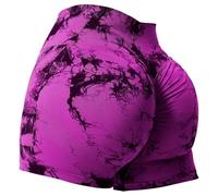 Generisch Pantalones cortos de cintura alta sin costuras con estampado batik y levantamiento de cadera melocotón para mujer | Mallas deportivas deportivas para entrenamiento y yoga, Rosa intenso., XL