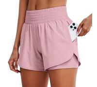 Generisch Pantalones cortos de correr de cintura alta para mujer, pantalones cortos deportivos de entrenamiento para mujer, con bolsillos, para gimnasio, yoga, pantalones cortos de verano blancos