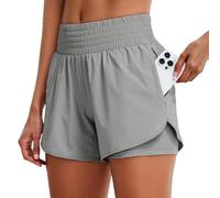 Generisch Pantalones cortos de correr de cintura alta para mujer, pantalones cortos deportivos de entrenamiento para mujer, con bolsillos, para gimnasio, yoga, pantalones cortos de verano blancos, Gy1