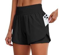 Generisch Pantalones cortos de correr de cintura alta para mujer, pantalones cortos deportivos de entrenamiento para mujer, con bolsillos, para gimnasio, yoga, pantalones cortos de verano blancos