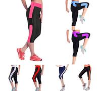 Generisch Pantalones cortos de deporte para mujer, pantalones capri 3/4, elásticos, opacos, con bolsillos, pantalones de ciclismo, pantalones de senderismo, pantalones de jogging finos, pantalones de
