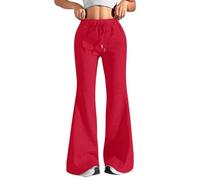 Generisch Pantalones cortos de látex para mujer, pantalones de chándal para mujer, con cordón de cintura alta, pantalones informales de yoga con bolsillos, viscosa, rojo, 3XL