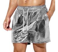 Generisch Pantalones cortos de lentejuelas metálicos para hombre, ropa de ocio, brillante, club, vida nocturna, para fiesta, plata, L