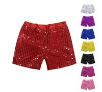 Generisch Pantalones cortos de lentejuelas para niños con brillo, para bailar, hotpants brillantes de un solo color, para bebés, niñas y niños, con lentejuelas brillantes, cintura elástica, pantalones