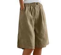 Generisch Pantalones cortos de lino para mujer, de verano, tallas grandes, de algodón, pantalones cortos de lino, holgados, pierna ancha, muselina, pantalones cortos, pantalones de tela, pantalones de