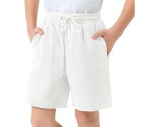 Generisch Pantalones cortos de pana para niños y niñas, cintura elástica, cordón, pantalones cortos de verano con bolsillos, 5-14 años, Blanco, 5-6 años