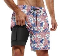 Generisch Pantalones cortos de playa europeos para hombre, modernos, cómodos, coco, playa, ocio, deporte, pantalones de doble capa, Rosa., 3XL