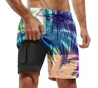 Generisch Pantalones cortos de playa para hombre, pantalones cortos de verano a la moda, estampado de coco, transpirables, ligeros, de secado rápido, cómodos, natación, ocio, vacaciones, verde menta