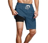 Generisch Pantalones cortos de verano informales 2026 con forro interior de doble capa y múltiples bolsillos para una cómoda playa y viajes., azul claro, 5XL