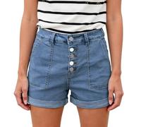 Generisch Pantalones cortos de verano informales con cintura alta para una elasticidad óptima y suave en actividades deportivas, azul, M