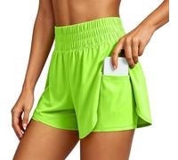 Generisch Pantalones cortos de yoga de cintura alta para mujer con diseño de capas integrado para adelgazar, correr, entrenamiento de fitness, verde, XXL