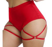Generisch Pantalones cortos de yoga para mujer con liguero, cintura alta, fitness, pole dance, rojo, S