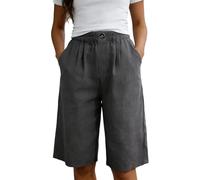 Generisch Pantalones cortos elásticos de color liso para mujer, con botones, con bolsillo, pantalones cortos informales, pantalones cortos de pierna ancha, gris, L