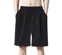 Generisch Pantalones cortos para hombre de ajuste holgado, pantalones cortos casuales para correr, entrenamiento, baloncesto, pantalones largos hasta la rodilla para hombre, Negro , 4XL