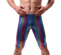 Generisch Pantalones cortos para hombre, efecto arcoíris, aspecto mojado, pantalones cortos, traje de baño erótico, body erótico, lencería, disfraz de discoteca sexy, disfraz de lucha libre, singlet