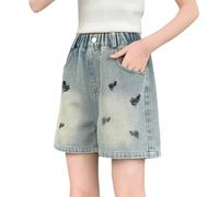 Generisch Pantalones cortos para niña Primavera Vaqueros medianos y grandes Pantalones cortos casuales delgados 1 año traje de niño, azul claro, 8-9 años
