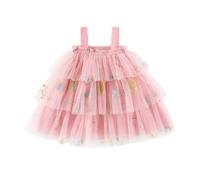 Generisch Pantalones cortos para niñas y niñas, sin mangas, disfraz de fiesta de vacaciones, malla con niveles, vestido de fiesta de baile, vestidos de princesa, talla 140, rojo, 4-5 años