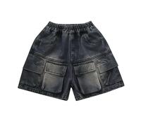 Generisch Pantalones cortos Primavera Medianos y Grandes Vaqueros Multi Pocket Delgados Pantalones Cortos Casual Pantalones Deportivos Pantalones Cortos Chicos, Negro , 14-15 años