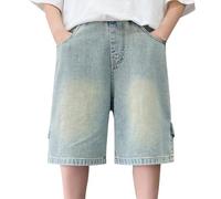 Generisch Pantalones cortos Primavera Vaqueros de cinco puntos medianos y grandes Pantalones cortos de mezclilla casuales delgados Pantalones de baloncesto, azul claro, 10-11 años