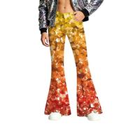 Generisch Pantalones de bateo para hombre de los años 70, leggings con purpurina, hippie, pantalones de ocio, coloridos, retro, discoteca, fiesta, deportes, estampados, ajuste holgado, pierna ancha