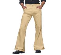 Generisch Pantalones de bateo para hombre, de los años 70, pierna ancha, carnaval, discoteca, para hombre, informal, plisado, pantalones para fiestas, caqui, L