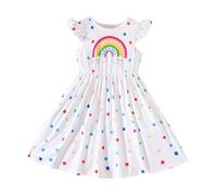 Generisch Pantalones de cadena de acero inoxidable medianos y pequeños niños nuevas niñas arco iris pequeño vuelo mangas lunares vestido negro niña 140, Blanco, 3-4 años
