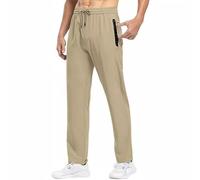 Generisch Pantalones de casa para hombre, ligeros, de un solo color, transpirables, de tela, pantalones de verano y bolsillos, pantalones de entrenamiento para hombre, de algodón, #4-caqui, M