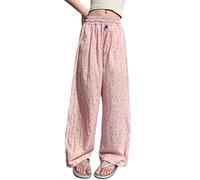 Generisch Pantalones de chándal cargo con dobladillo abierto, cintura elástica alta, cordón, ajuste holgado, bolsillos, ropa de calle para adolescentes, Rosa., 13-14 años