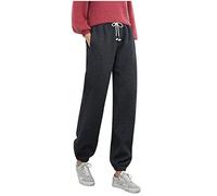 Generisch Pantalones de chándal de moda para mujer con detalle de encaje, elásticos, anchos, informales, pantalones informales, tela de terciopelo suave para la moda diaria cómoda, Negro , 3XL