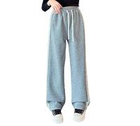 Generisch Pantalones de chándal de pierna recta para niñas, holgados, para jóvenes mayores, sudaderas al aire libre, ropa de calle, gris, 11-12 años