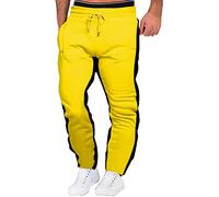 Generisch Pantalones de chándal de talla corta para hombre, moda callejera, ocio, deporte, correr, monocolor, con cordones, pantalones de chándal para hombre, Amarillo n.º 1., XL