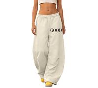 Generisch Pantalones de chándal informales con corte holgado y pierna curvada para una vida diaria óptima, beige, M