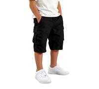 Generisch Pantalones de chándal informales para pantalones cortos cargo de corte suelto con cintura elástica, color sólido, cómodos para días activos, Negro , 13-14 años