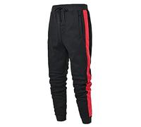 generisch Pantalones de chándal para hombre, ajustados, para gimnasio, fitness, informales, de algodón, clásicos, a rayas, tiempo libre, cintura elástica, talla larga, con bolsillos, rojo, M