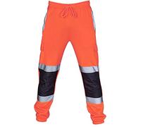 Generisch Pantalones de chándal para hombre de alta visibilidad reflectantes, banda fluorescente, bolsillo lateral combate de alta visibilidad, pantalones de correr, ropa de trabajo, pantalones de